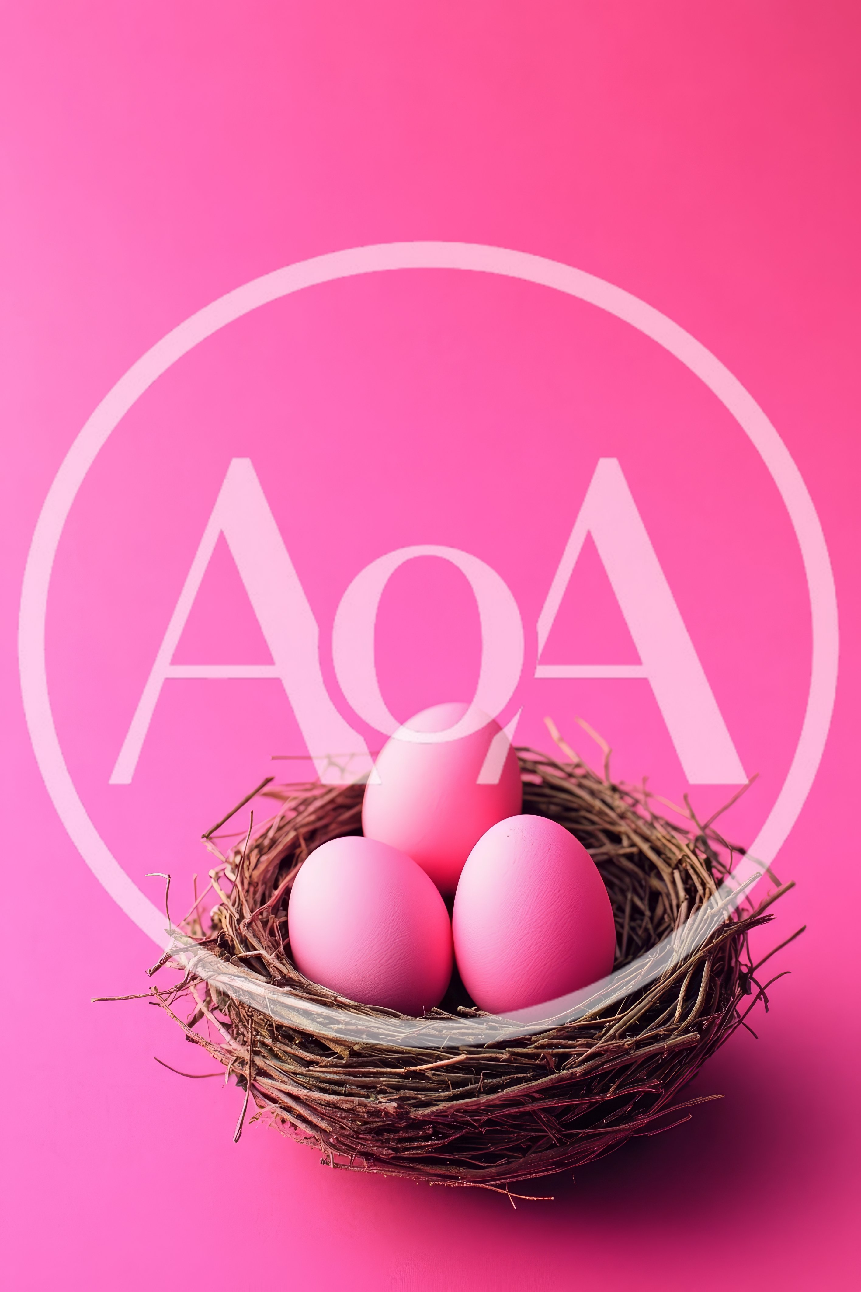 Three Pink Easter Eggs In A Twig Nest