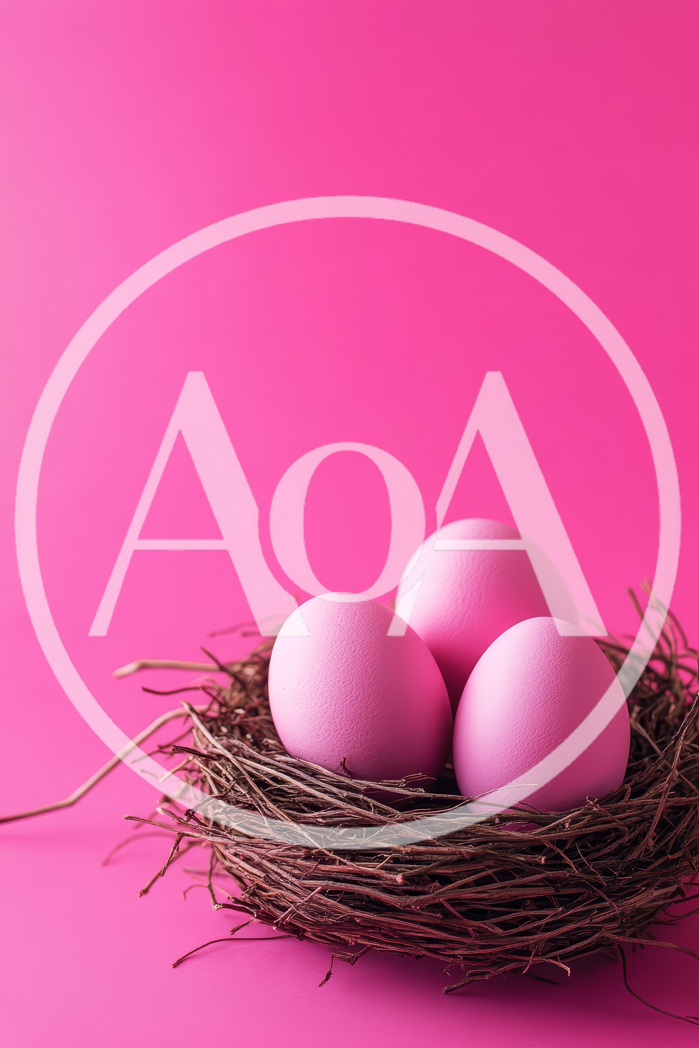Three Pink Easter Eggs In A Twig Nest