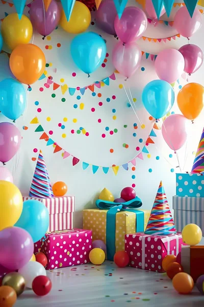 Festive Birthday Celebration Scene With Balloons And Gifts