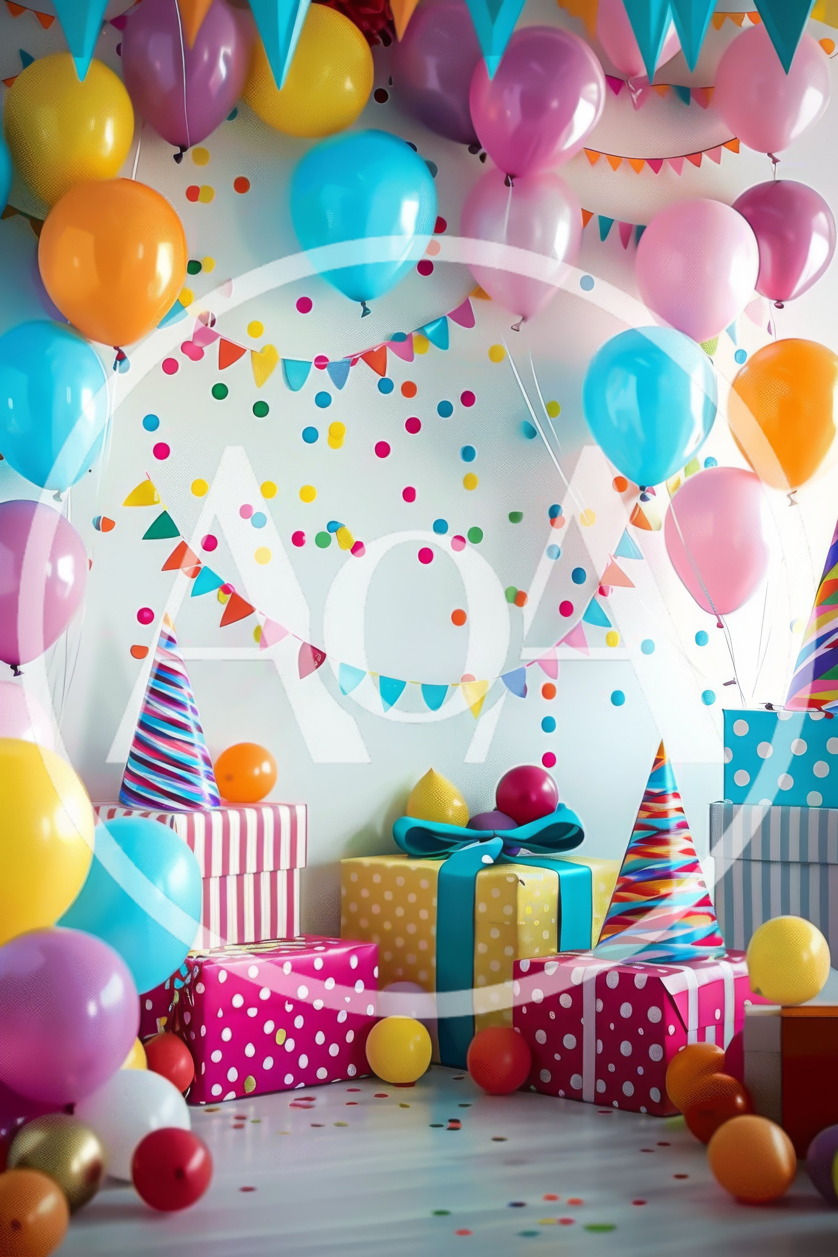 Festive Birthday Celebration Scene With Balloons And Gifts
