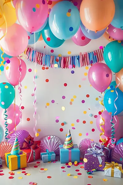 Festive Birthday Party Decoration With Balloons And Gifts
