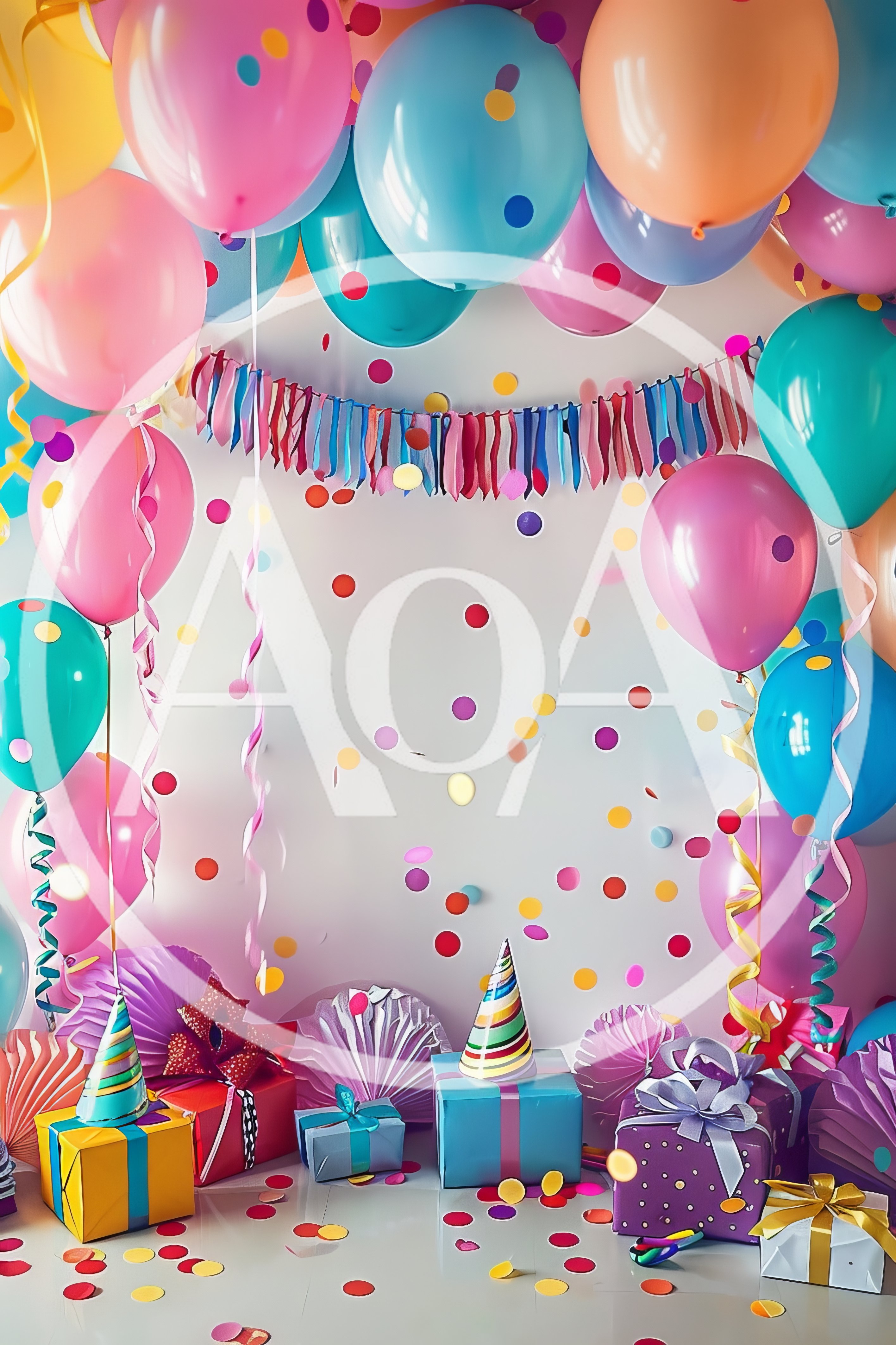 Festive Birthday Party Decoration With Balloons And Gifts