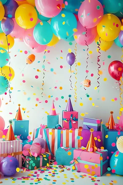 Festive Birthday Celebration With Balloons And Gift Boxes