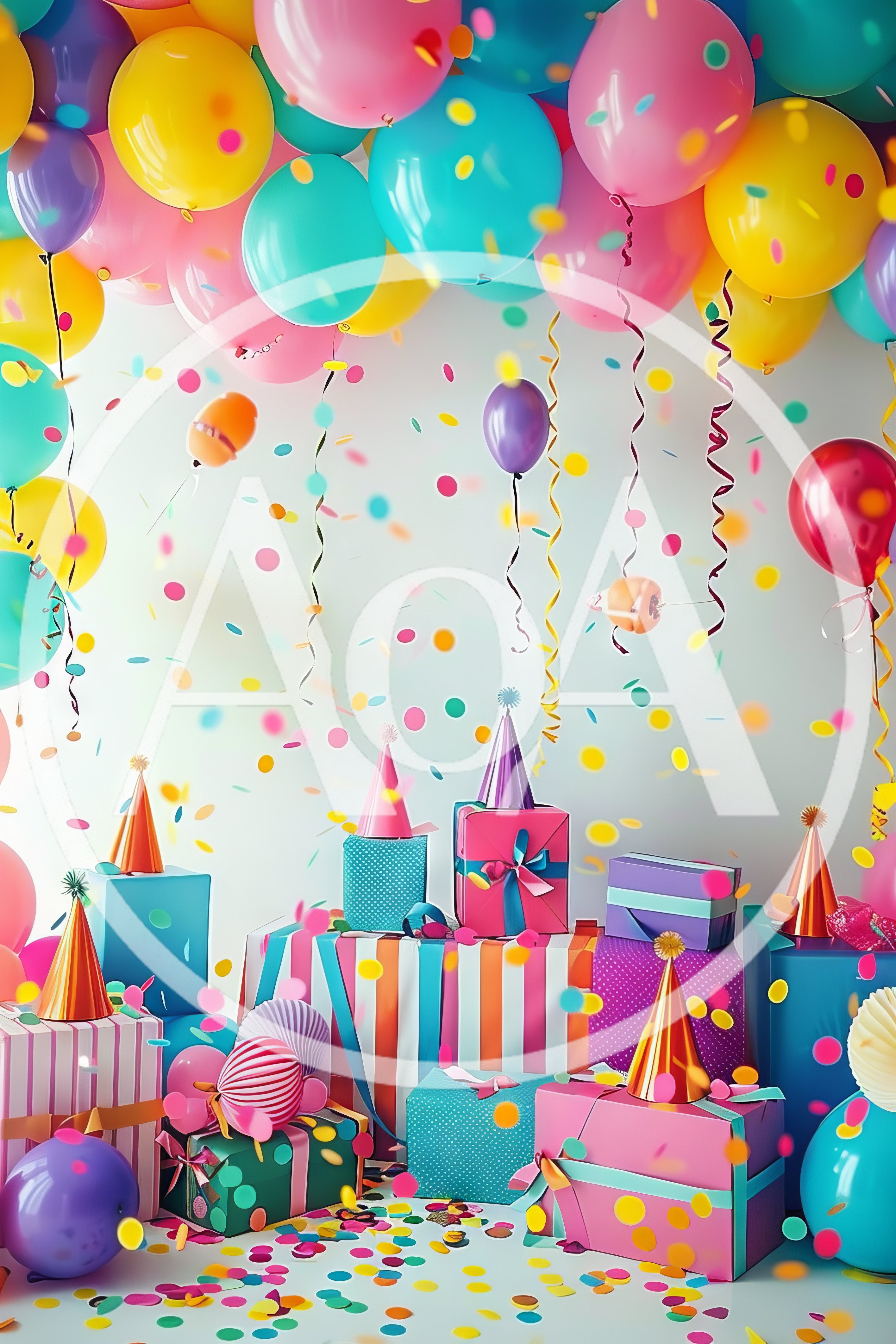 Festive Birthday Celebration With Balloons And Gift Boxes