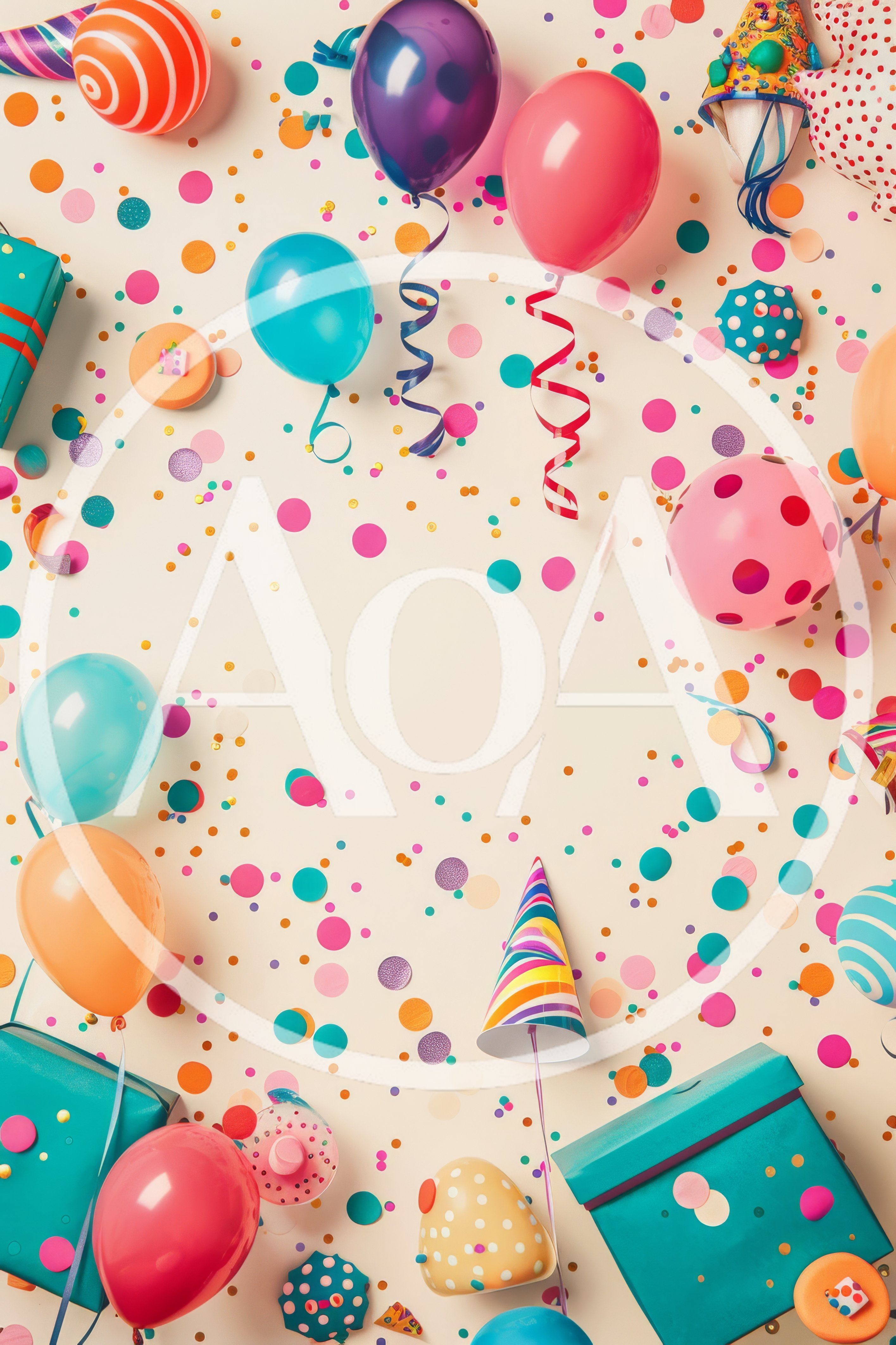 Birthday Celebration Flat Lay With Balloons And Confetti