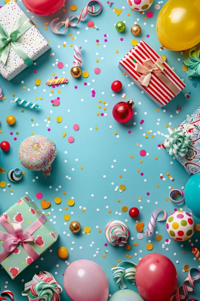 Festive Birthday Celebration Flat Lay With Gifts And Balloons