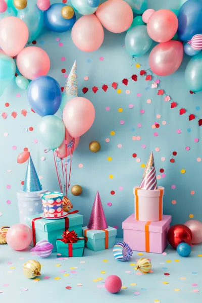 Birthday Celebration Setup With Balloons And Gifts