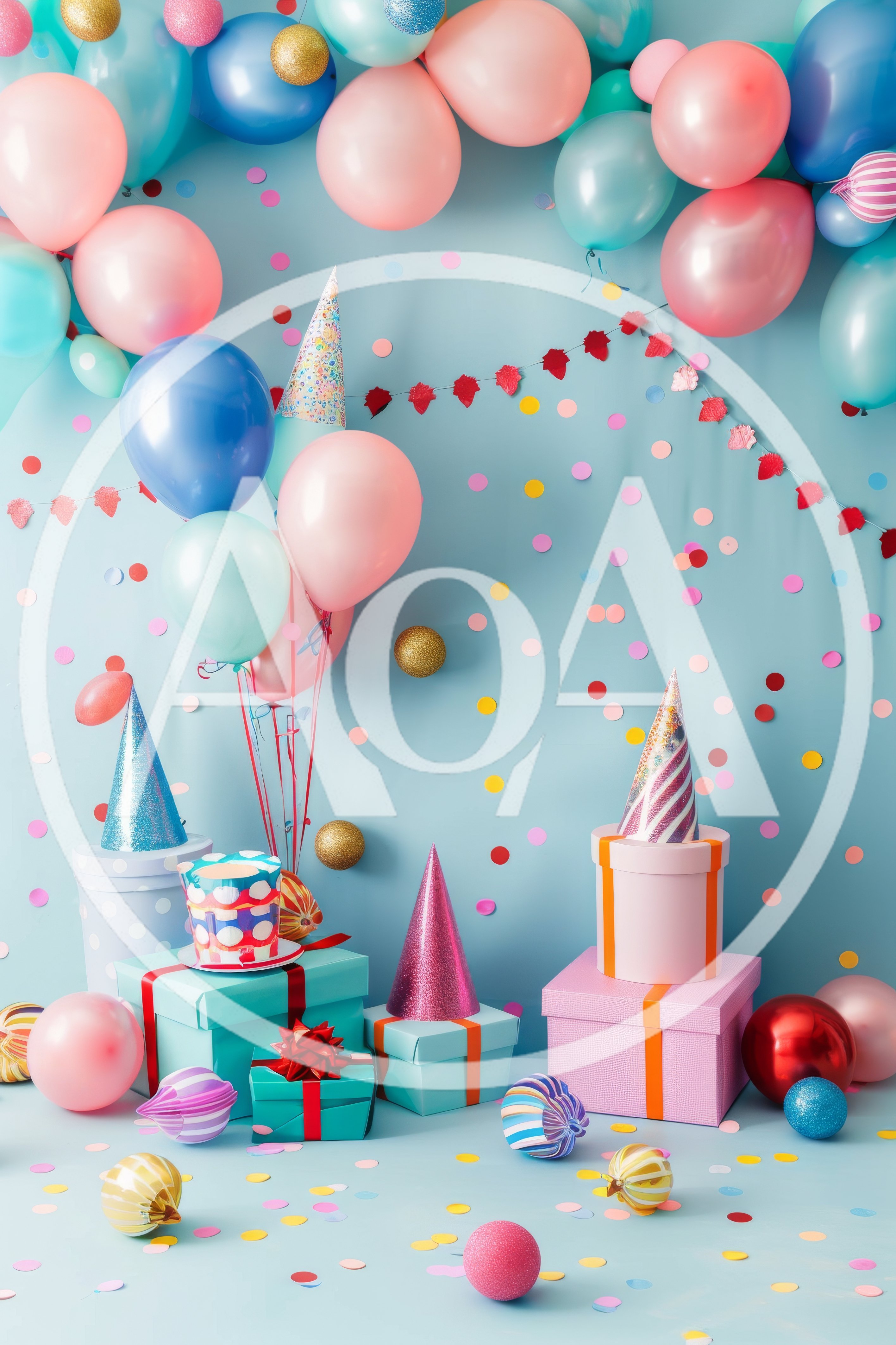 Birthday Celebration Setup With Balloons And Gifts