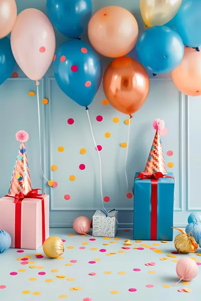 Birthday Celebration Setup With Gifts And Balloons
