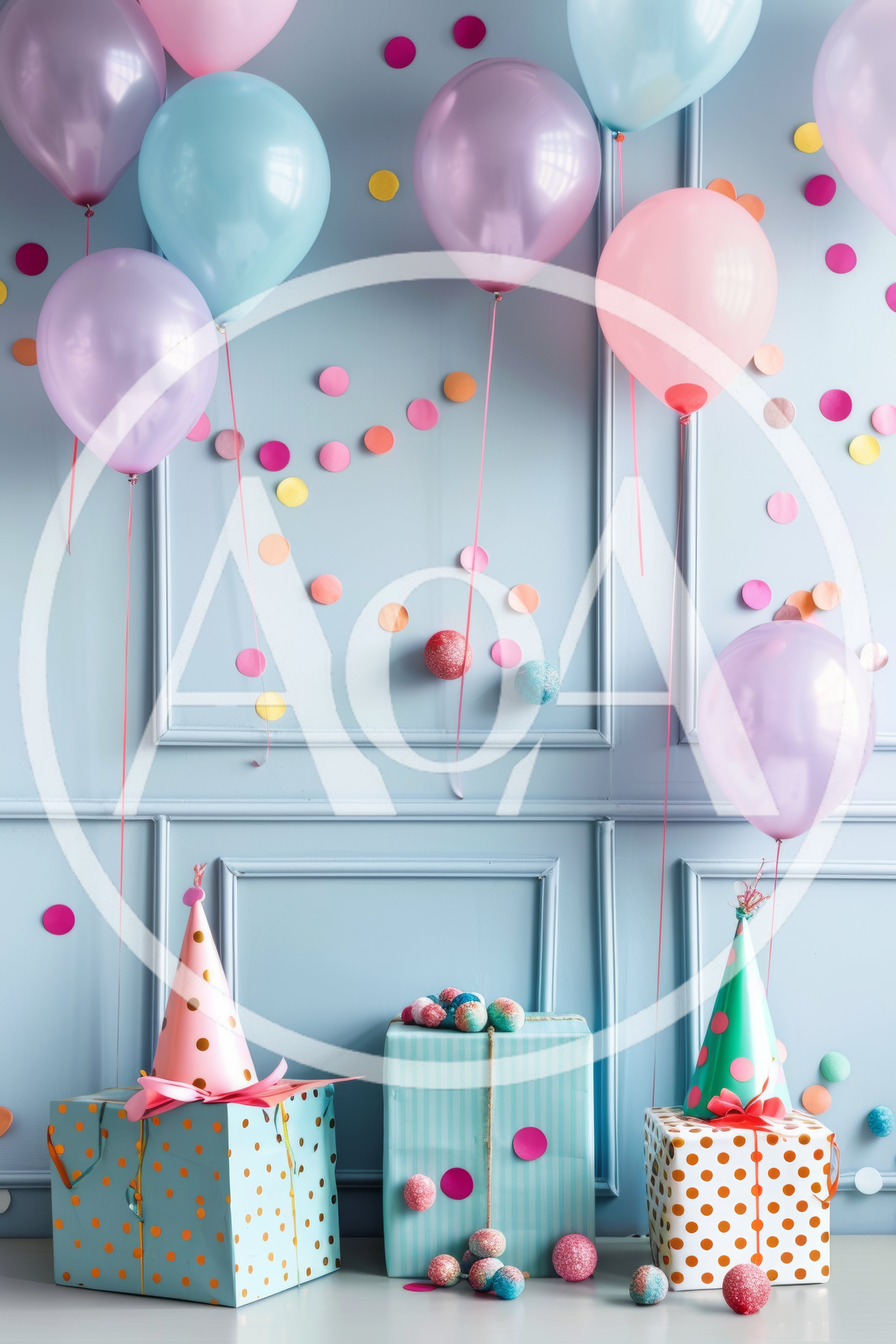 Birthday Celebration Setup With Balloons And Gifts