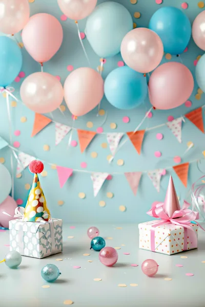 Birthday Celebration Setup With Gifts And Balloons
