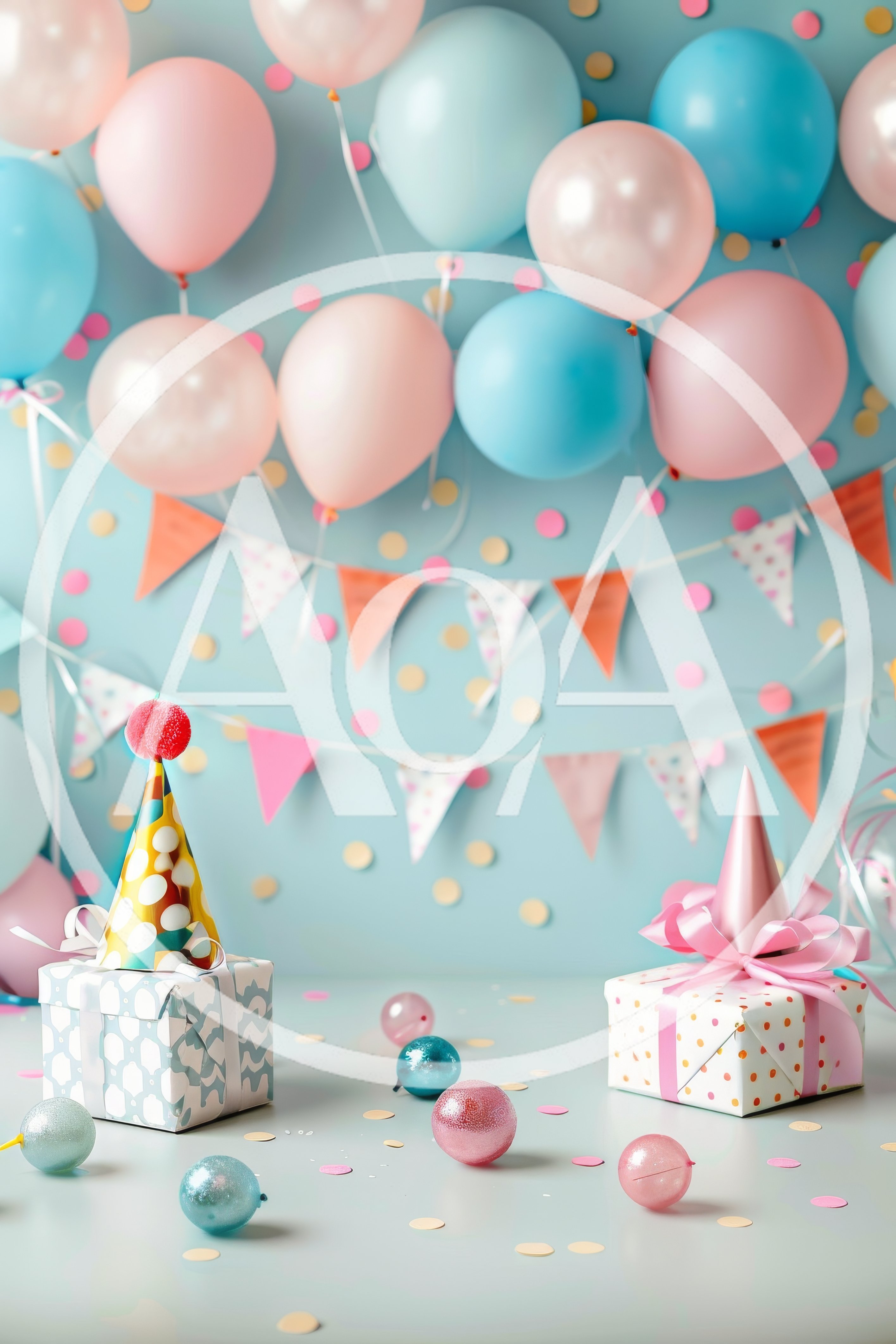 Birthday Celebration Setup With Gifts And Balloons