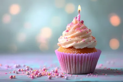 Single Birthday Cupcake With Lit Candle