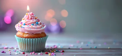 Single Birthday Cupcake With Lit Candle