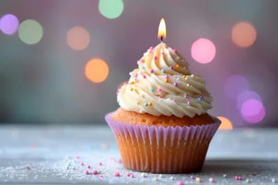 Single Birthday Cupcake With Lit Candle