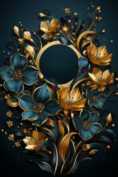 Elegant Floral Frame With Gold And Teal Flowers