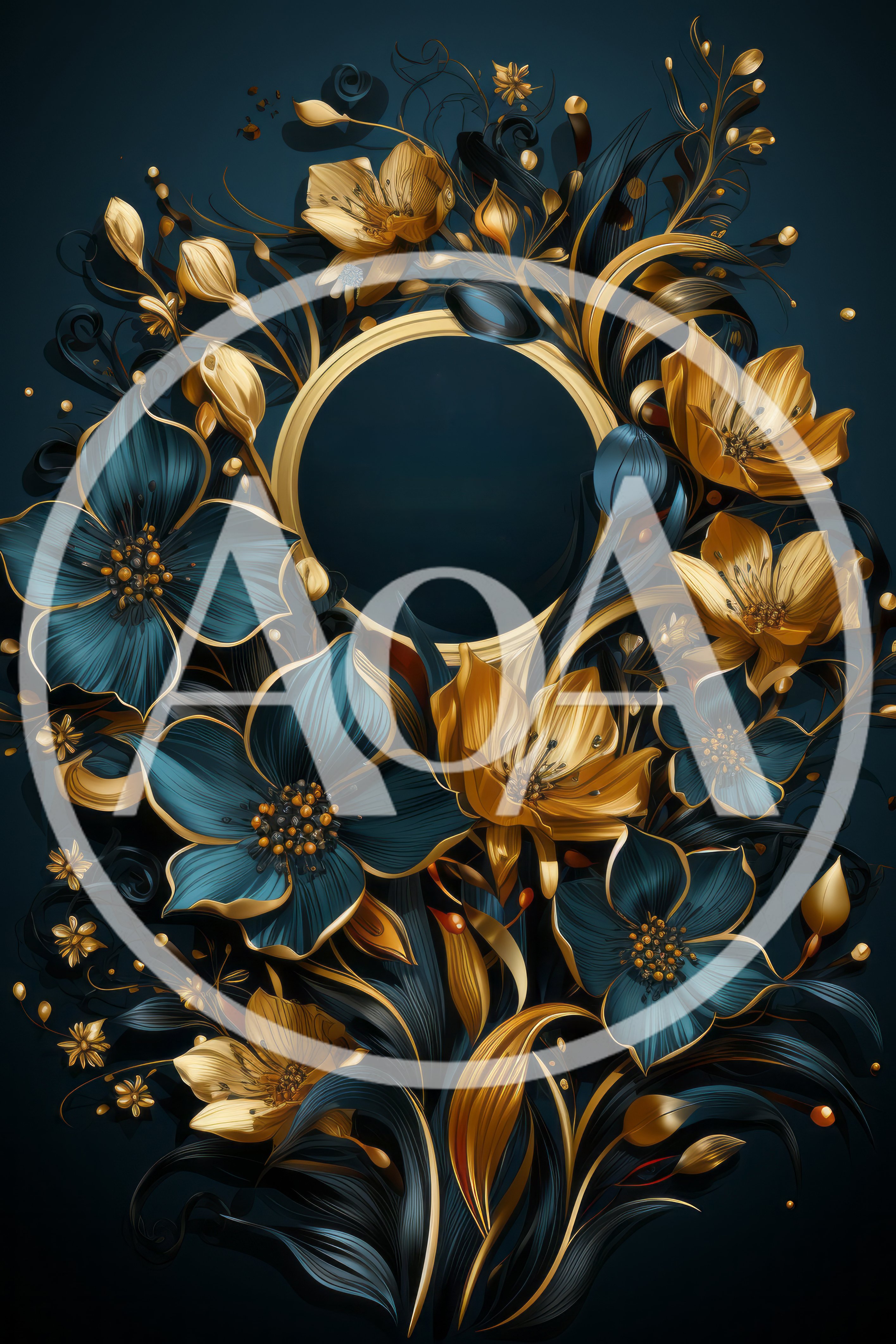 Elegant Floral Frame With Gold And Teal Flowers