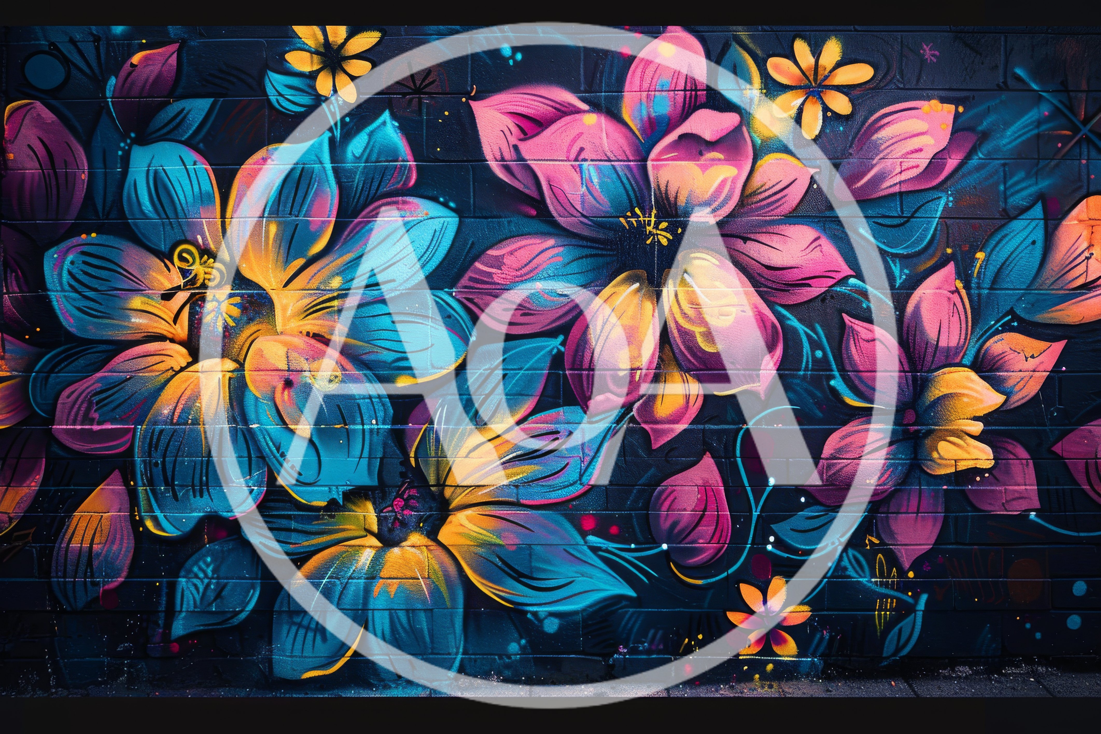 Vibrant Floral Graffiti Mural On Brick Wall