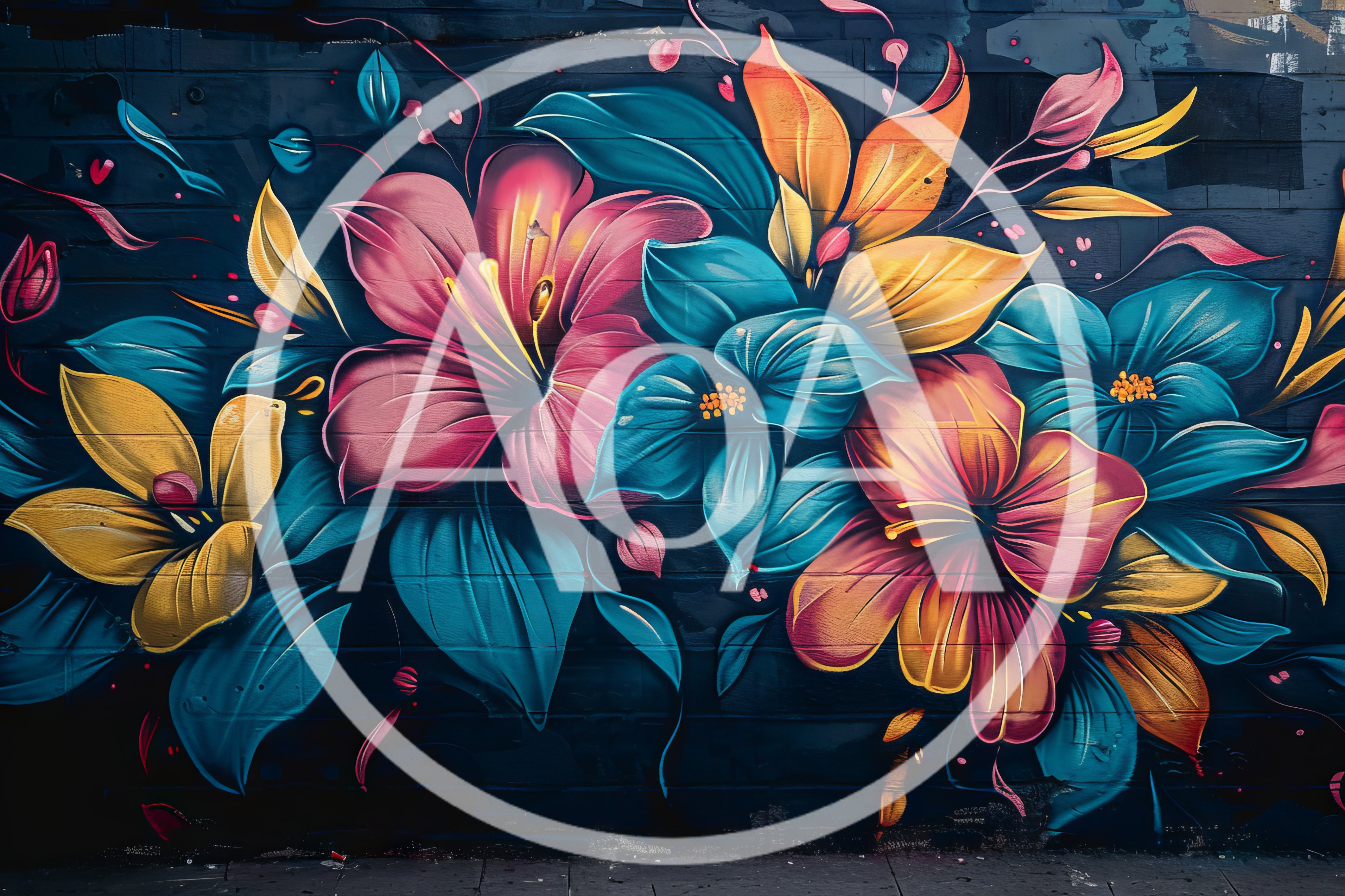 Vibrant Floral Graffiti Mural On Dark Wall