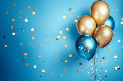 Festive Gold and Blue Balloons With Confetti