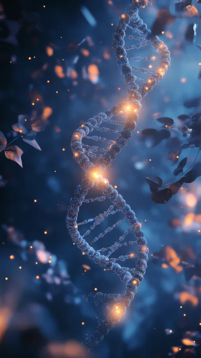 Glowing DNA Double Helix Structure In Abstract Space