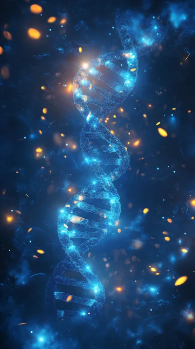 Glowing Blue DNA Helix Structure In Deep Space