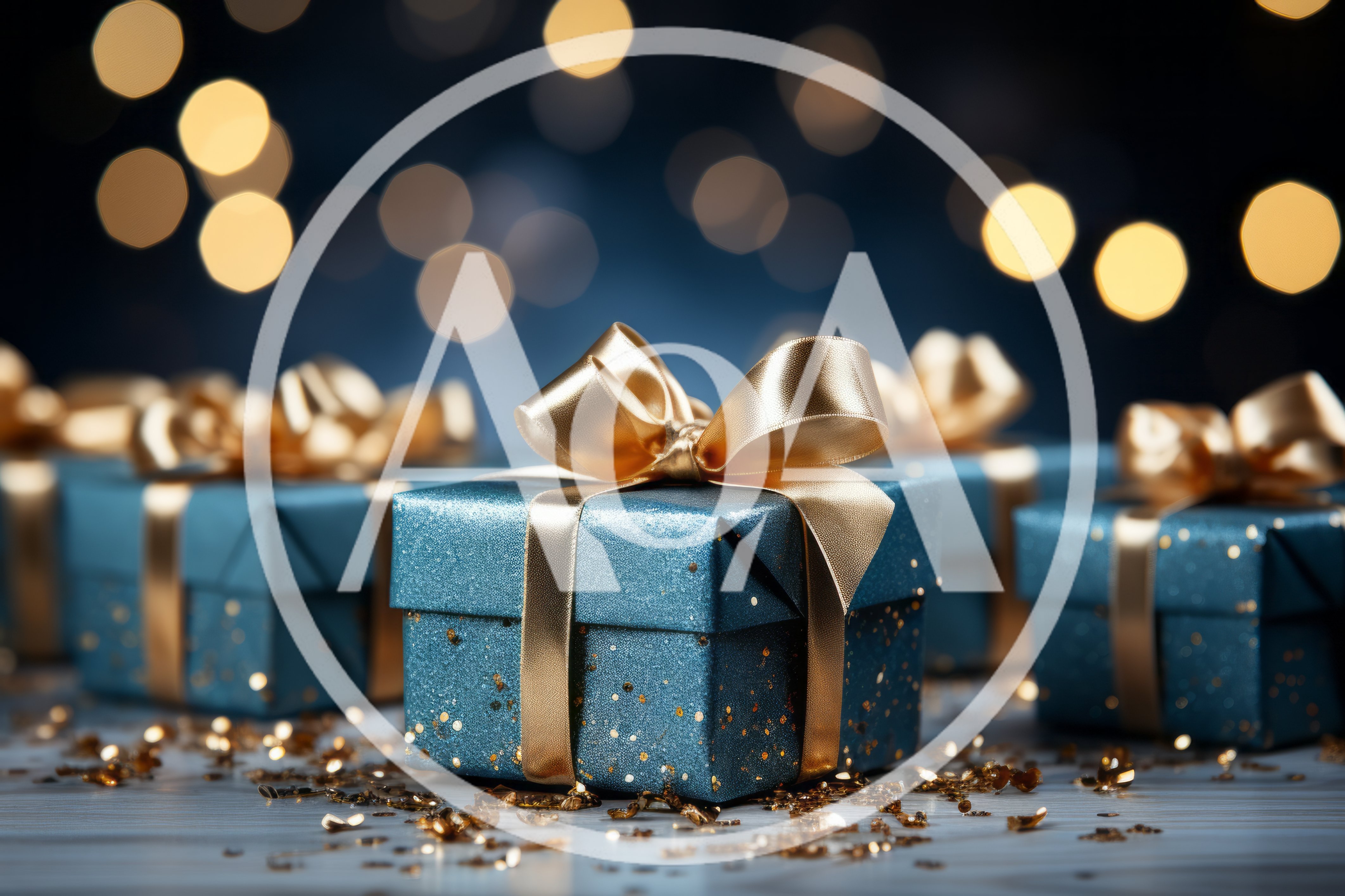 Blue Glitter Gift Boxes With Gold Ribbons
