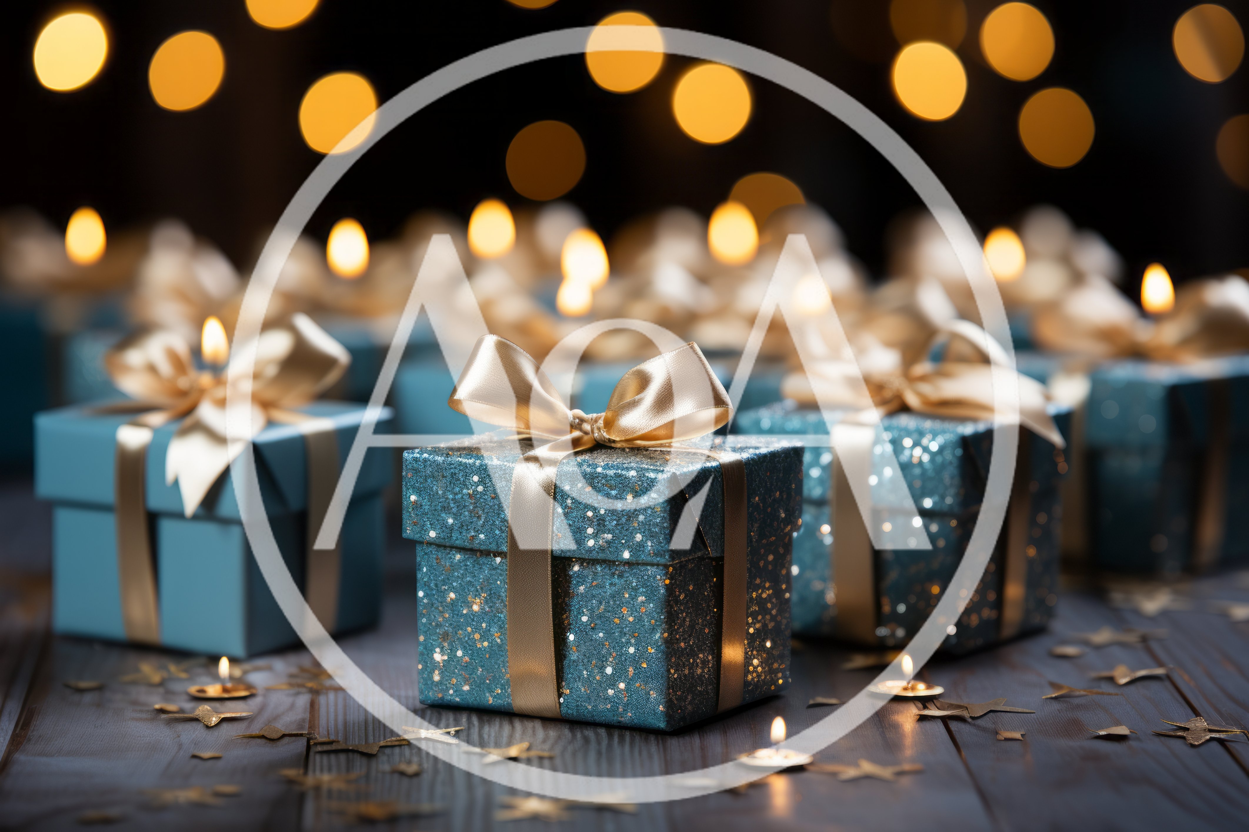 Teal Glitter Gift Boxes With Gold Ribbons