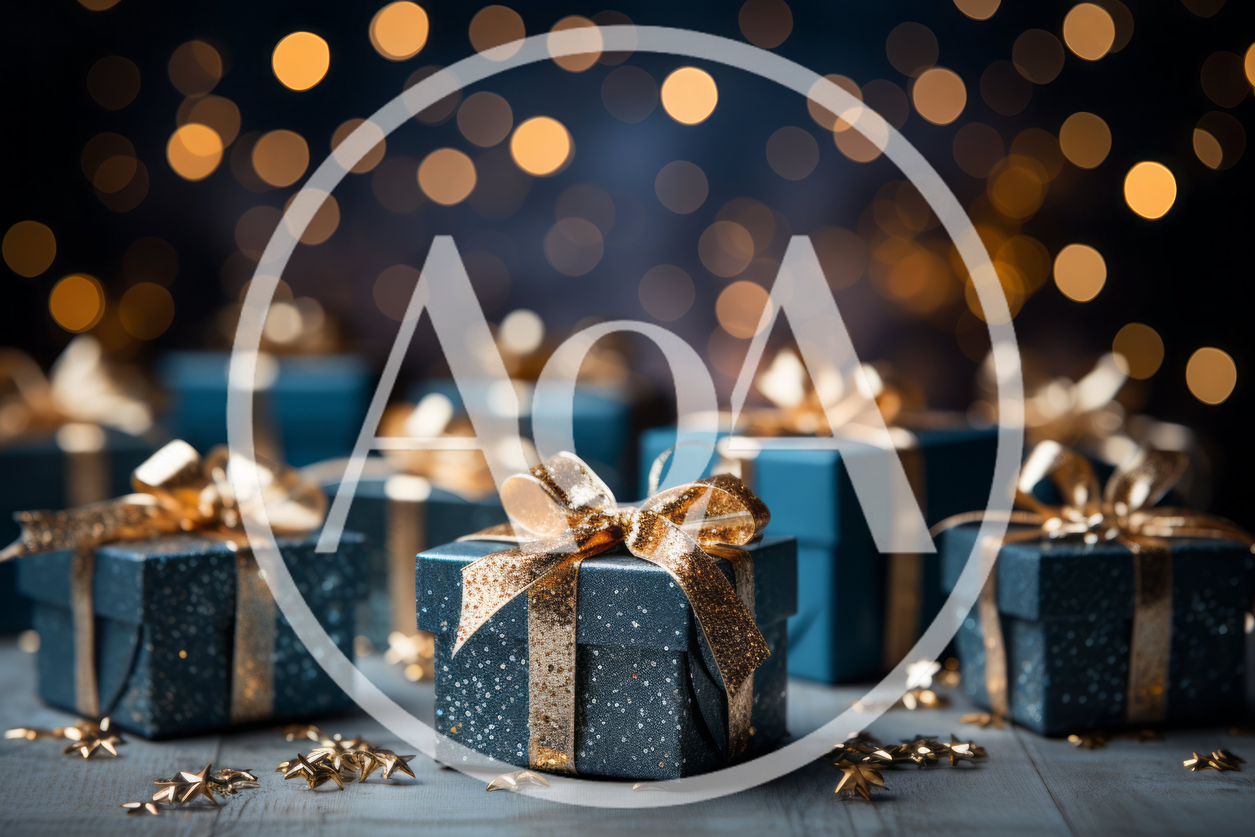 Dark Blue Gift Boxes With Gold Ribbons