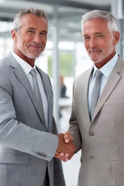 Two Mature Businessmen Shaking Hands In Office