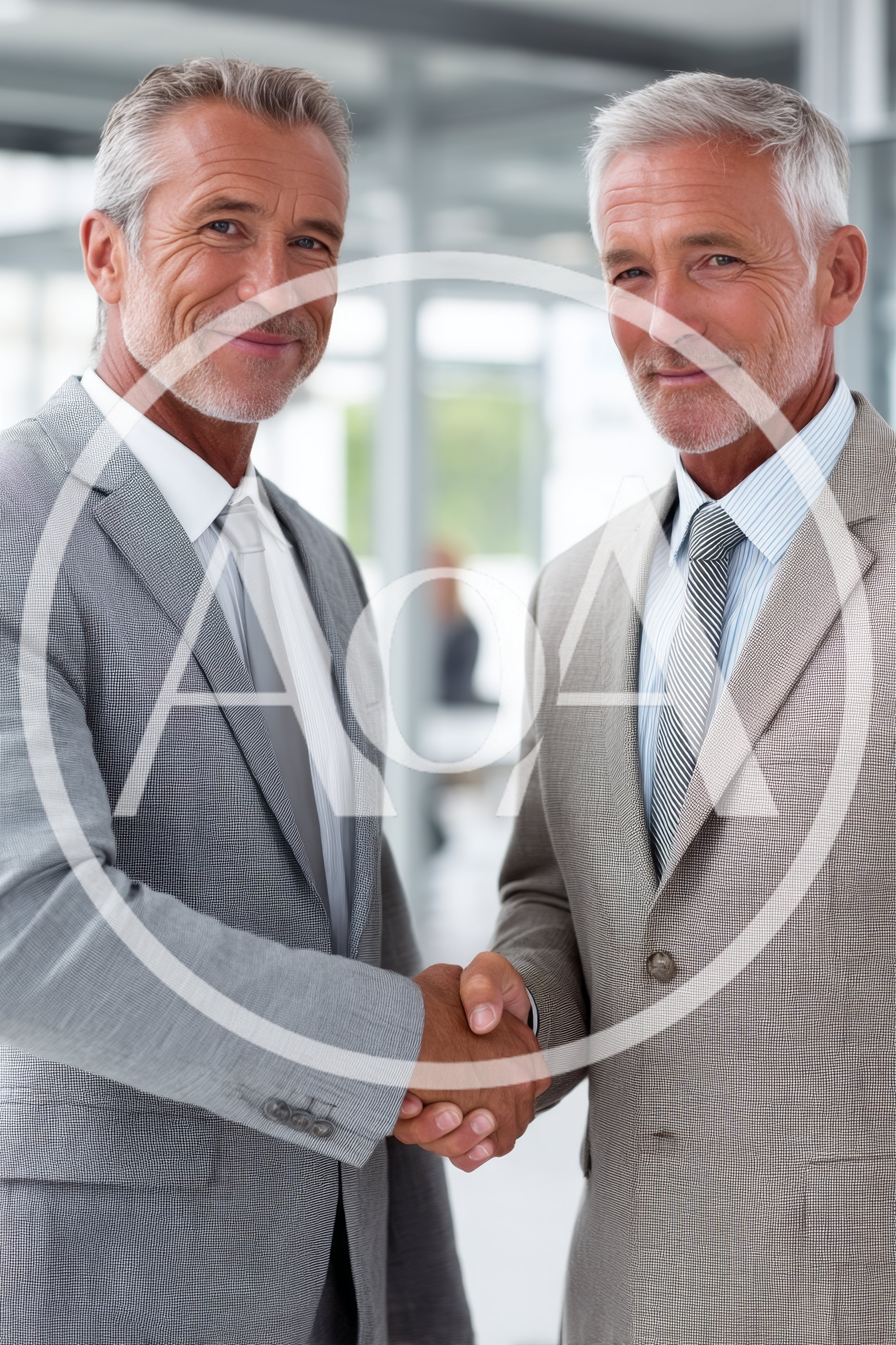 Two Mature Businessmen Shaking Hands In Office