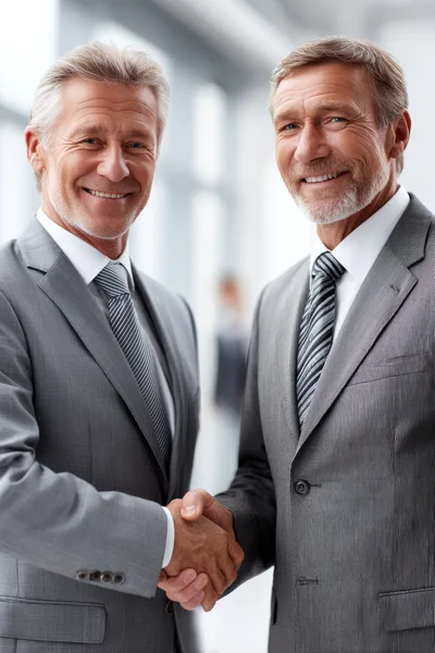 Two Mature Businessmen Shaking Hands In Office