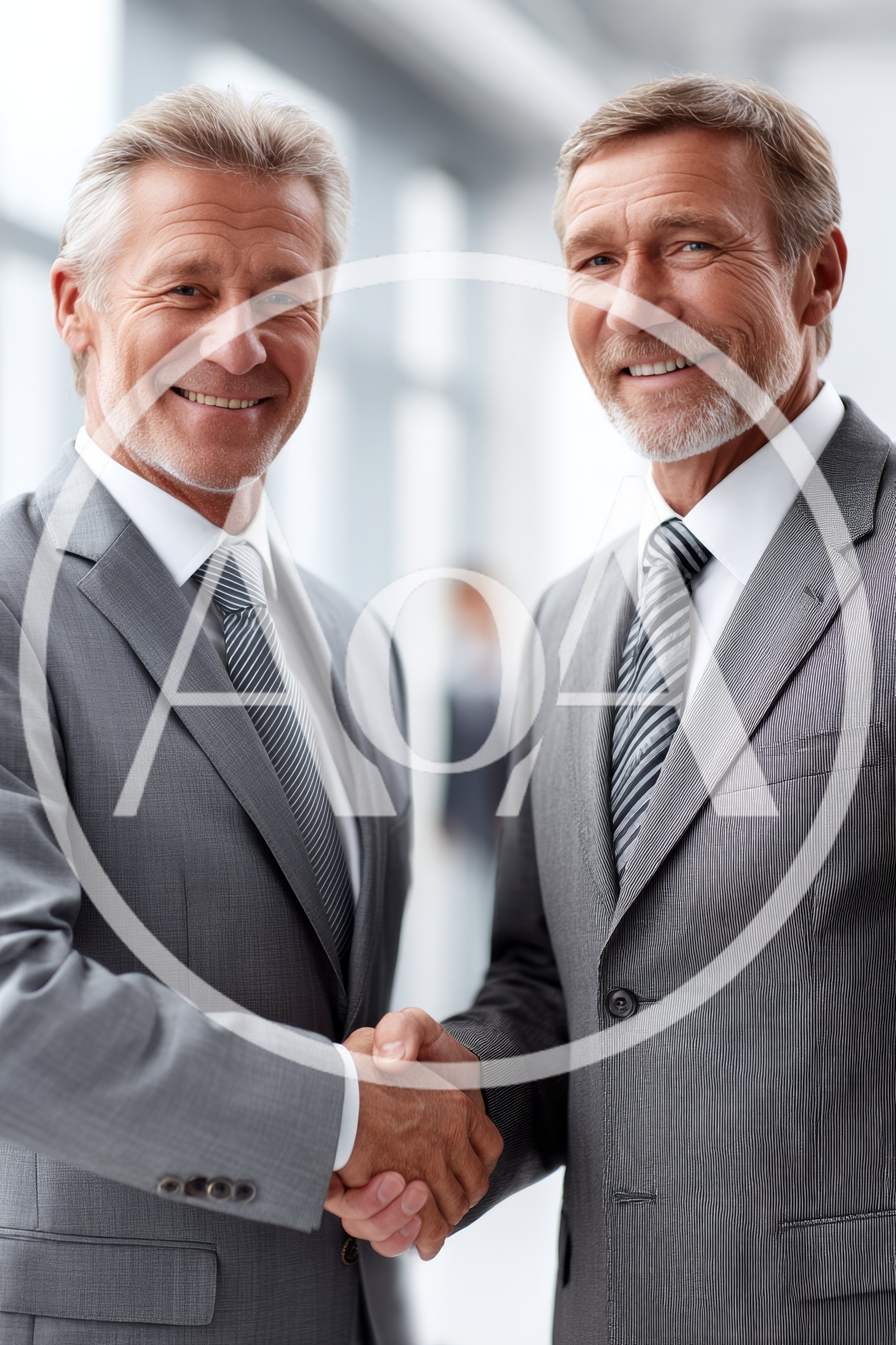 Two Mature Businessmen Shaking Hands In Office