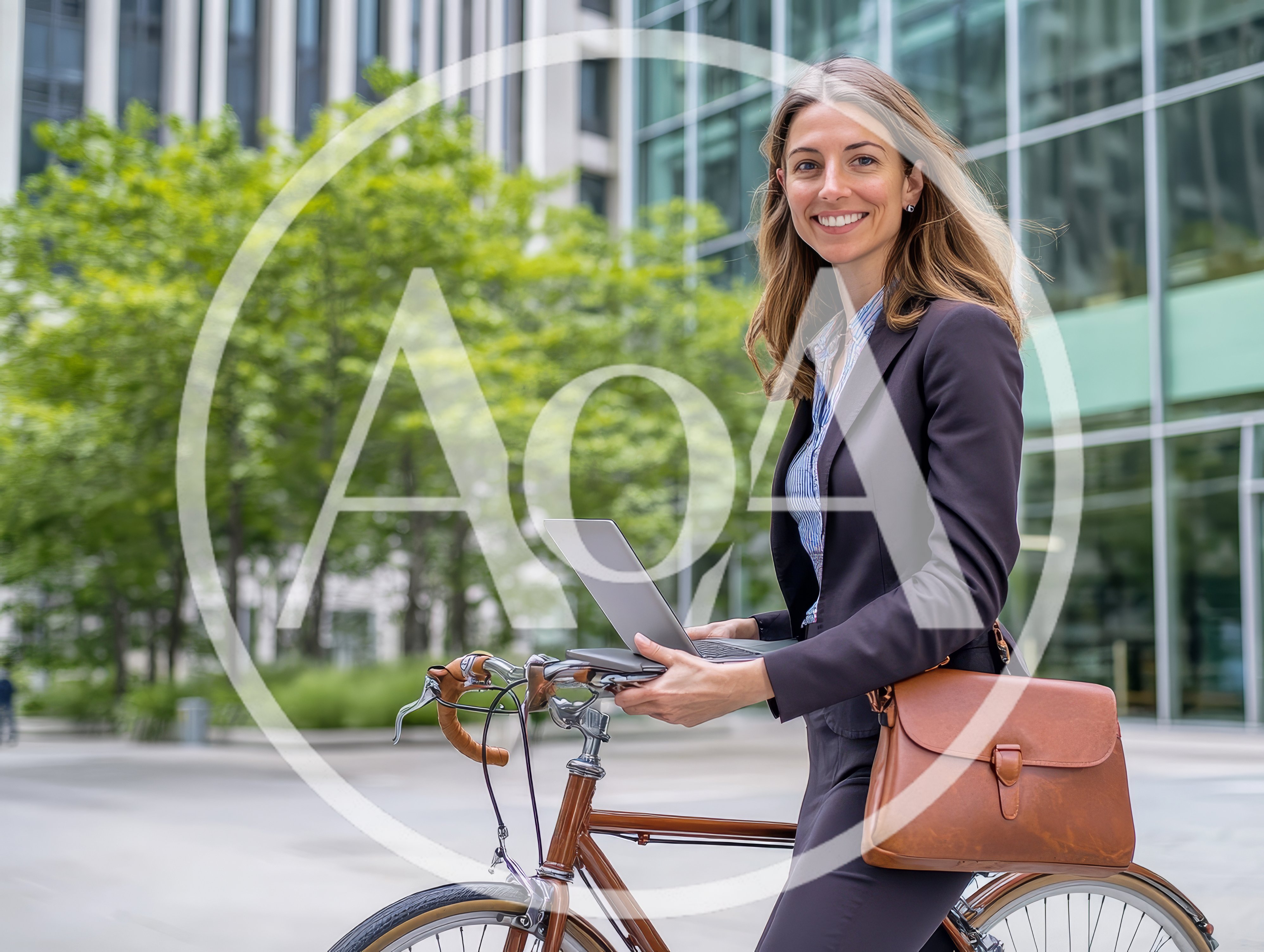 Businesswoman Using Laptop While Standing With Bicycle