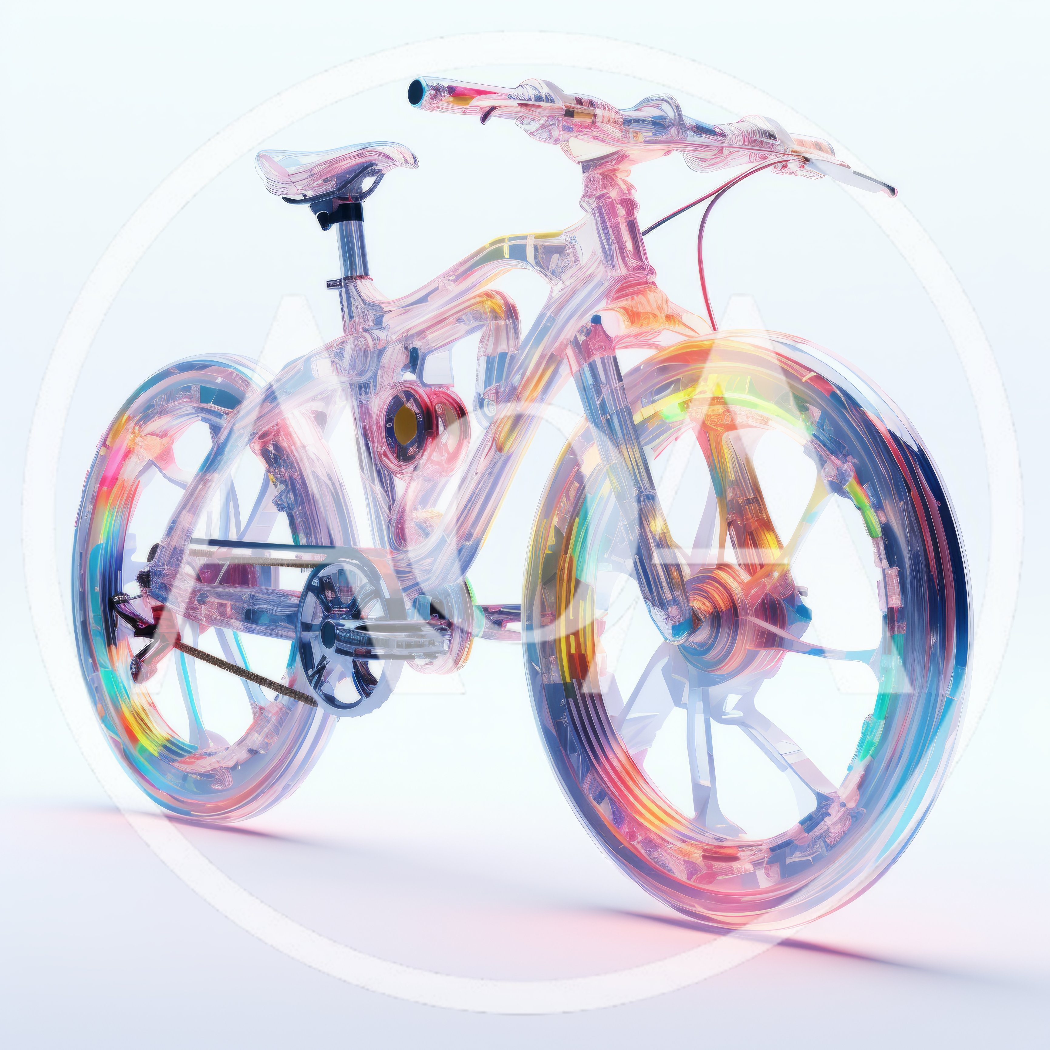 Transparent Iridescent Bicycle With Abstract Colorful Internal Details