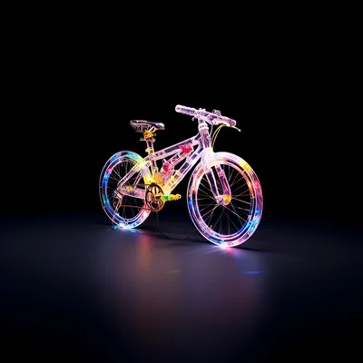 Neon Glowing Bicycle Isolated On Black Background