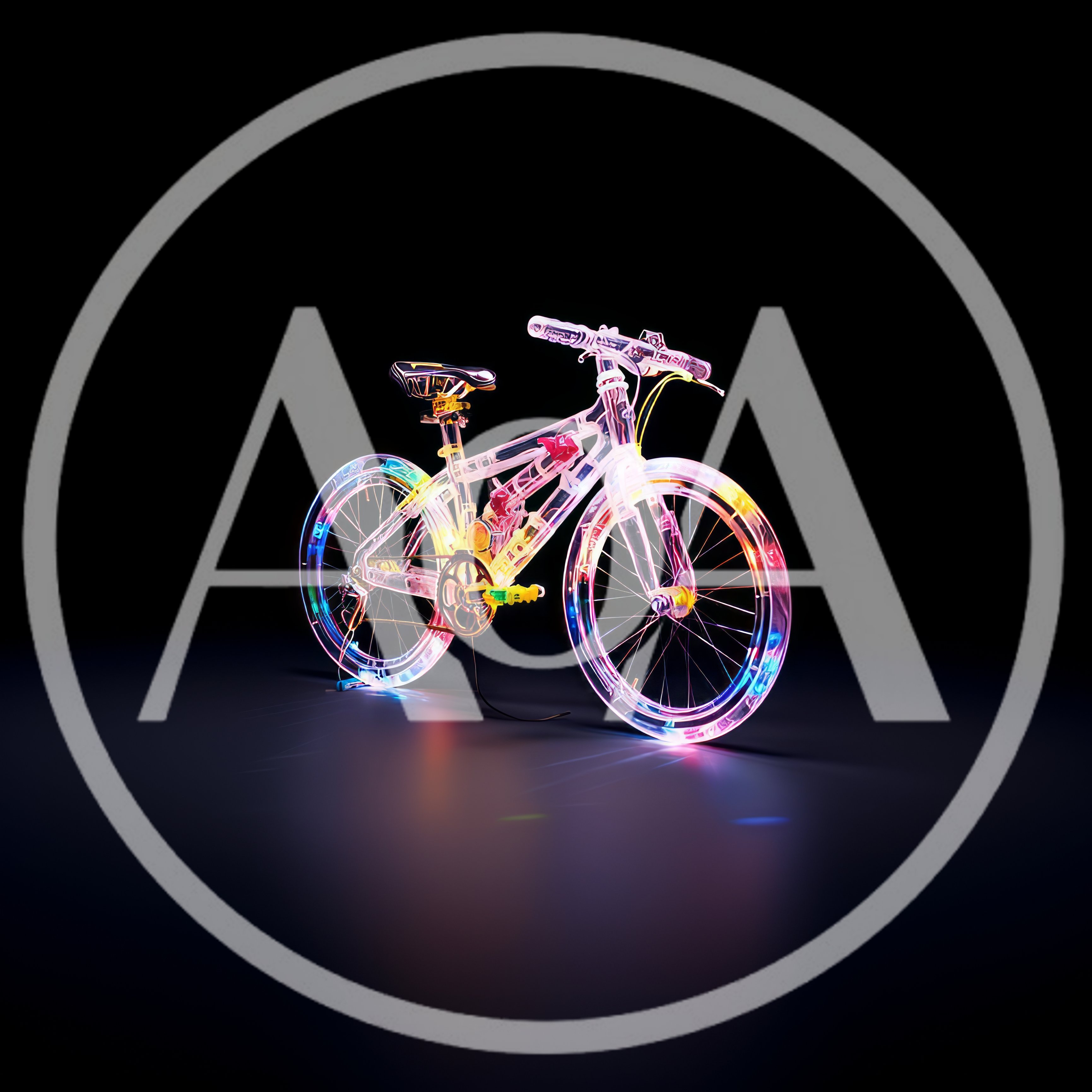 Neon Glowing Bicycle Isolated On Black Background