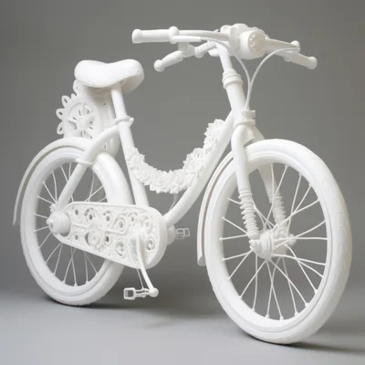 White Ornate Bicycle Sculpture On Grey Background