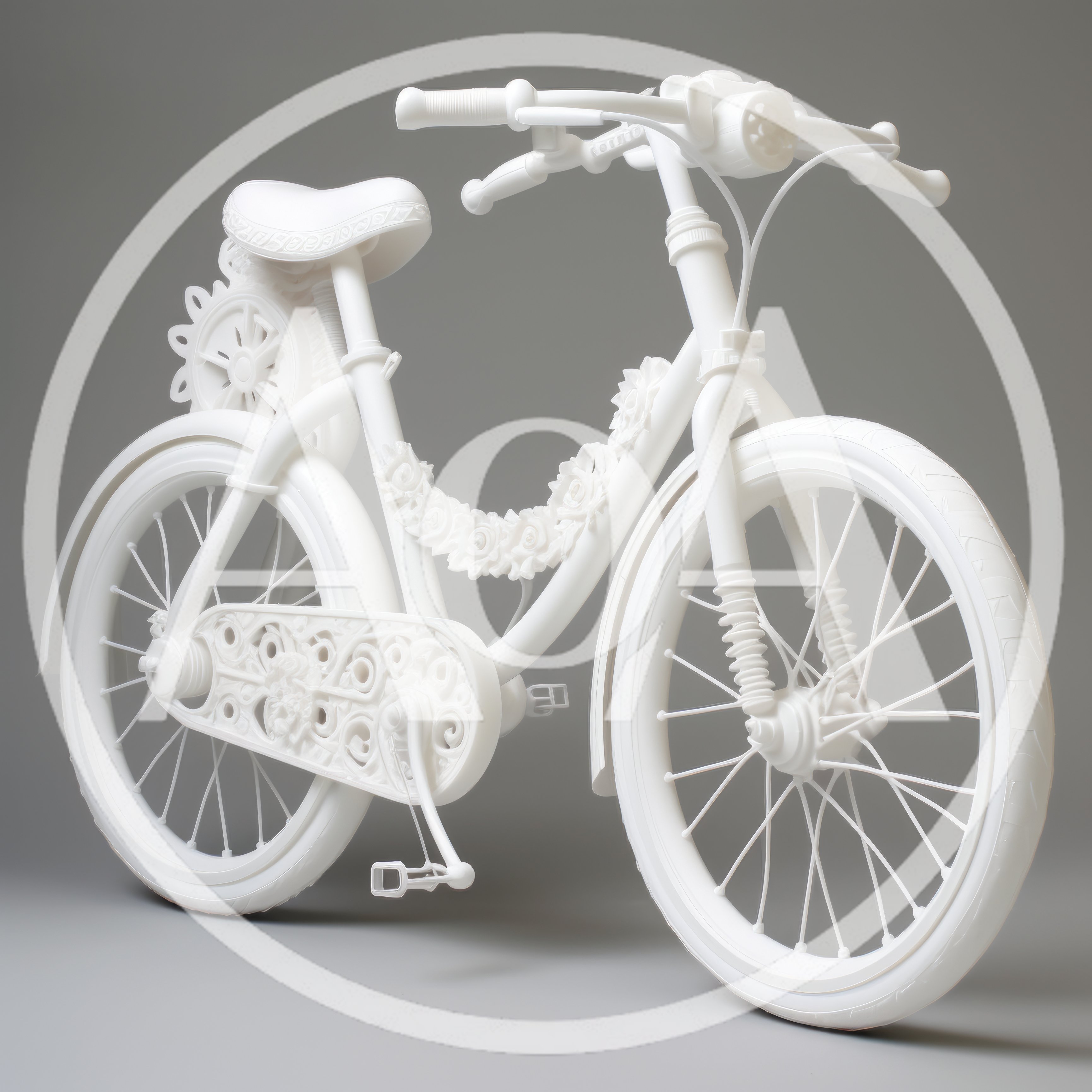 White Ornate Bicycle Sculpture On Grey Background