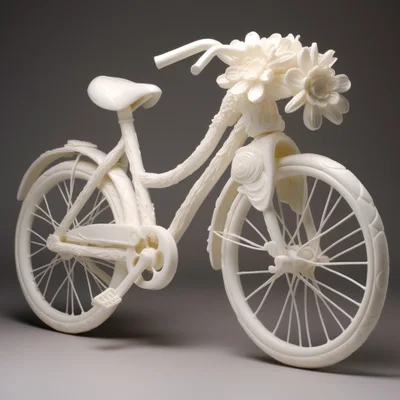 White Sculptural Bicycle Decorated With Floral Elements