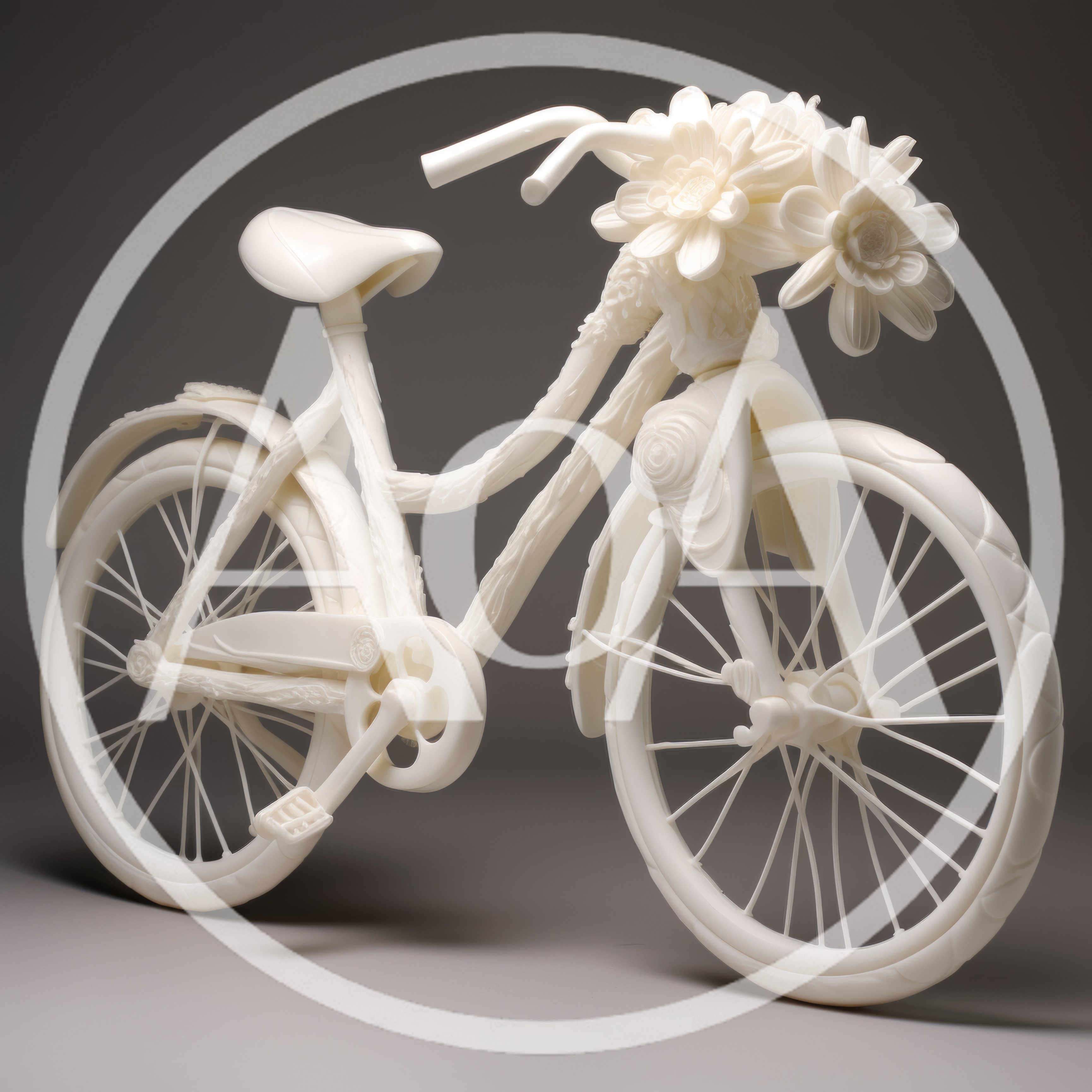 White Sculptural Bicycle Decorated With Floral Elements