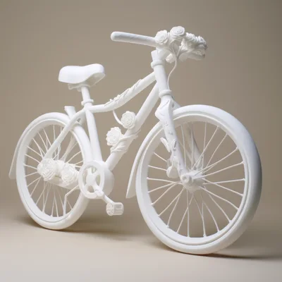White Decorative Bicycle Sculpture With Floral Accents
