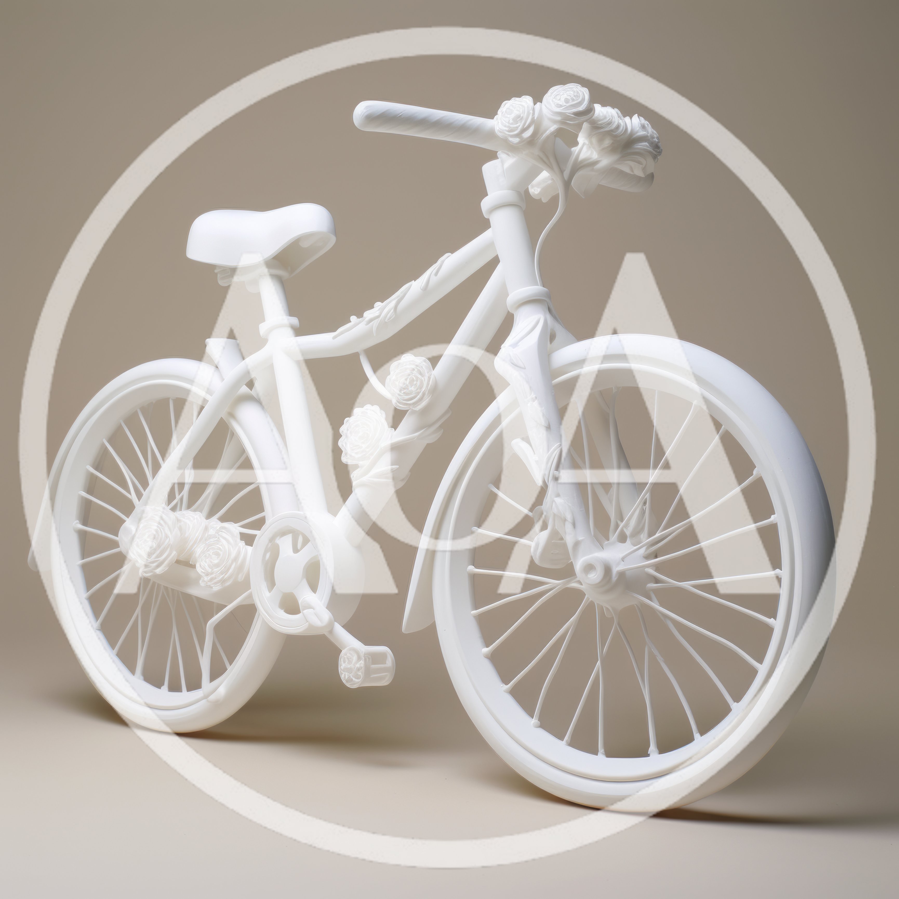 White Decorative Bicycle Sculpture With Floral Accents