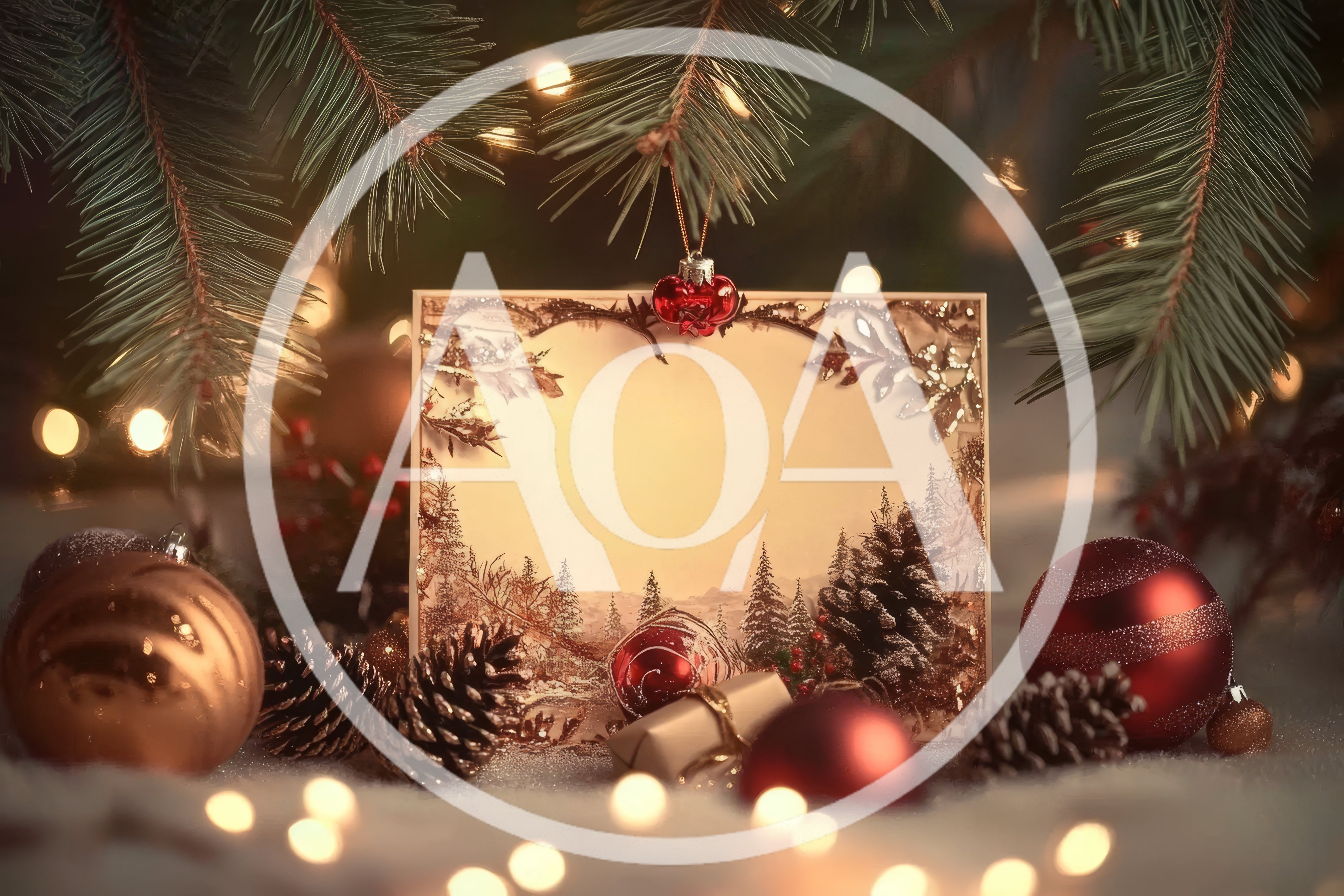 Christmas Greeting Card With Ornaments And Pine Cones