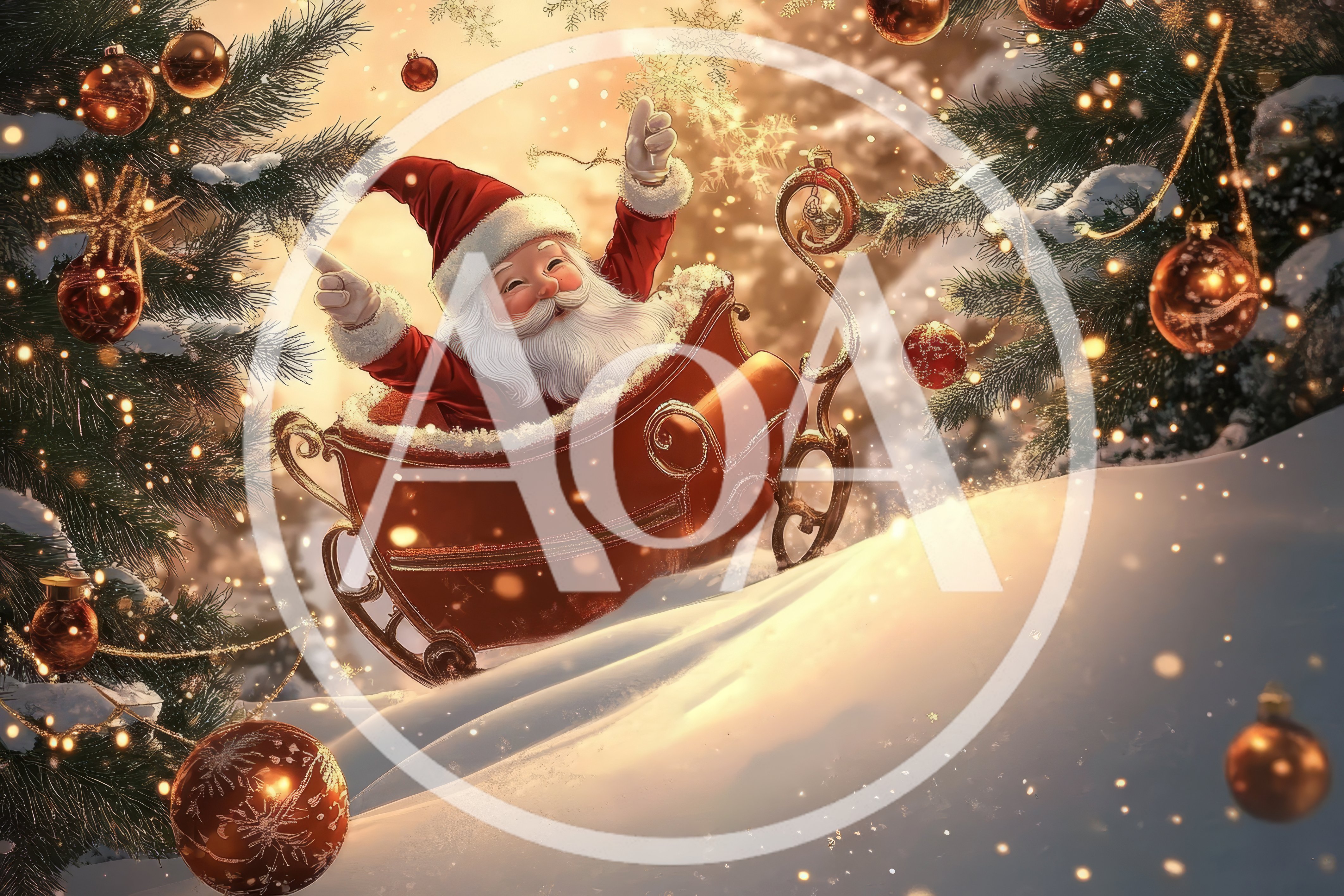 Santa Claus Riding A Sleigh In Snowy Forest