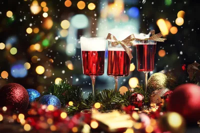Three Glasses Of Red Christmas Cocktail