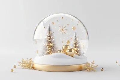 Christmas Snow Globe With Golden Ornaments And Trees