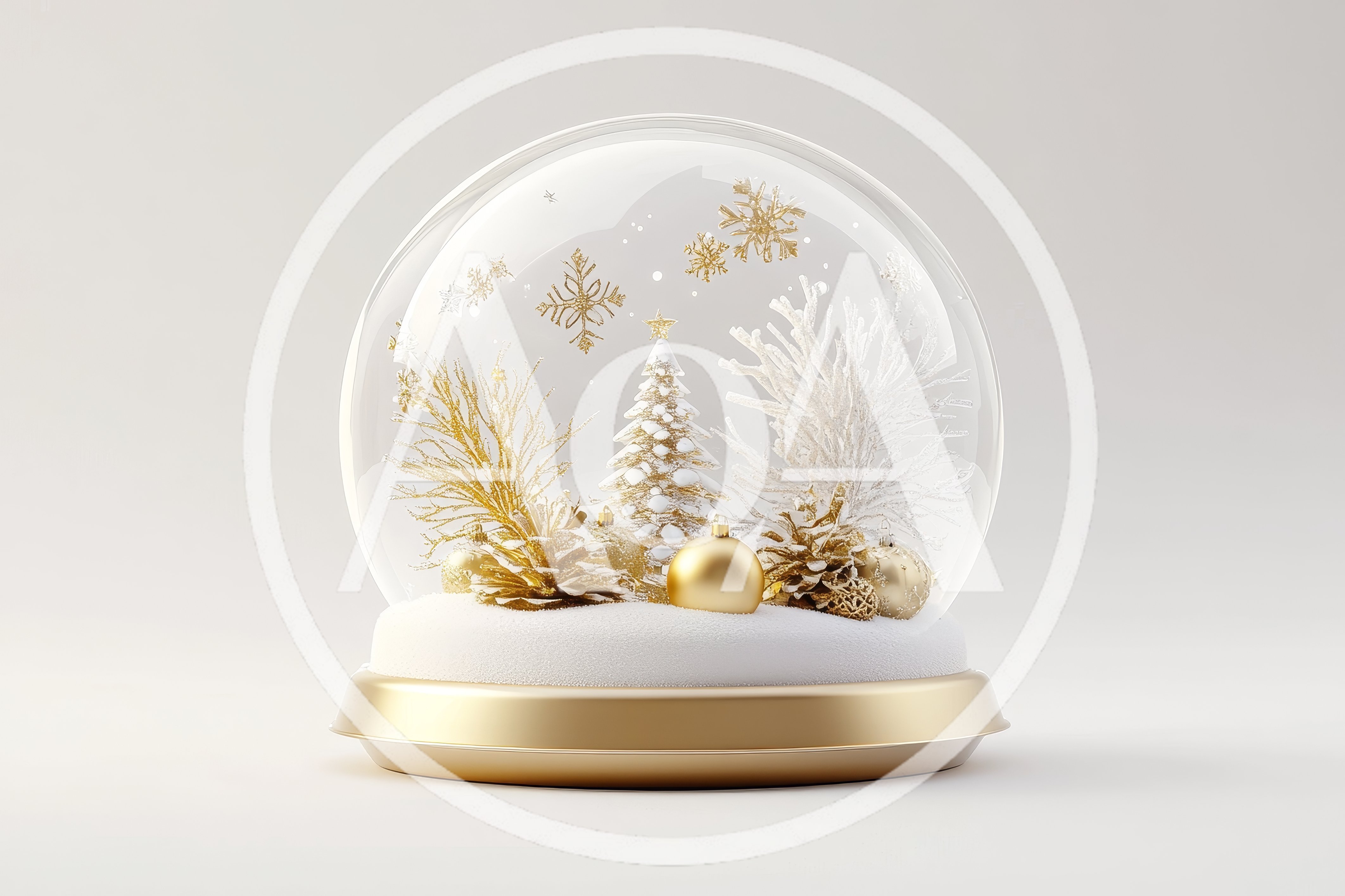 Golden Christmas Snow Globe With Festive Decorations