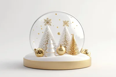 Christmas Snow Globe with Golden Ornaments and Trees