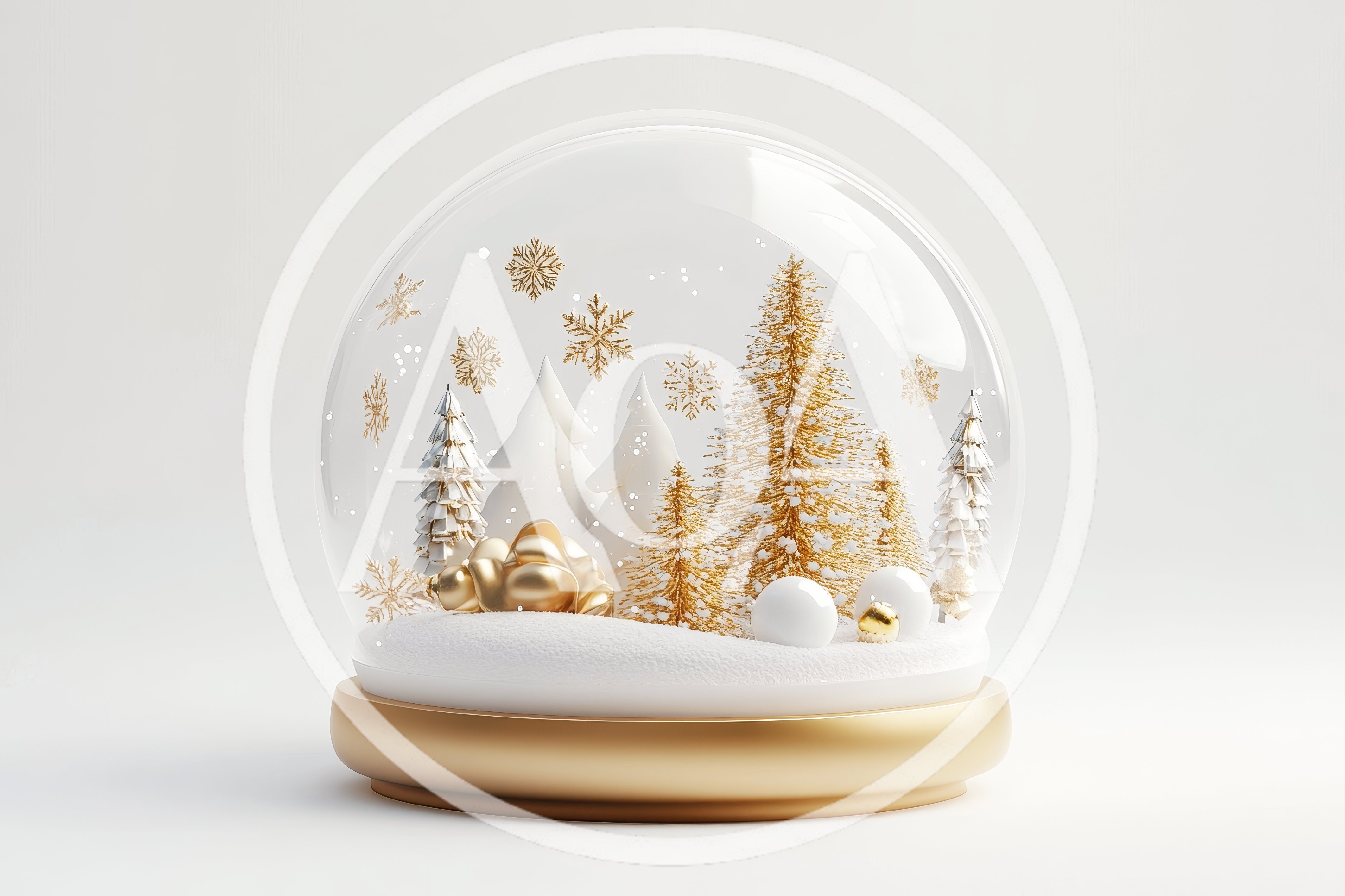 Decorative Christmas Snow Globe With Golden Trees